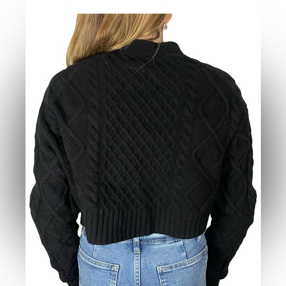 Sunday Best by Aritzia Black Cable Knit Cropped Cardigan – Size XS - Picture 3 of 7